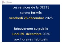 Fermeture des services de la DEETS vendredi 26 décembre 2025