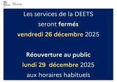 Fermeture des services de la DEETS vendredi 26 décembre 2025